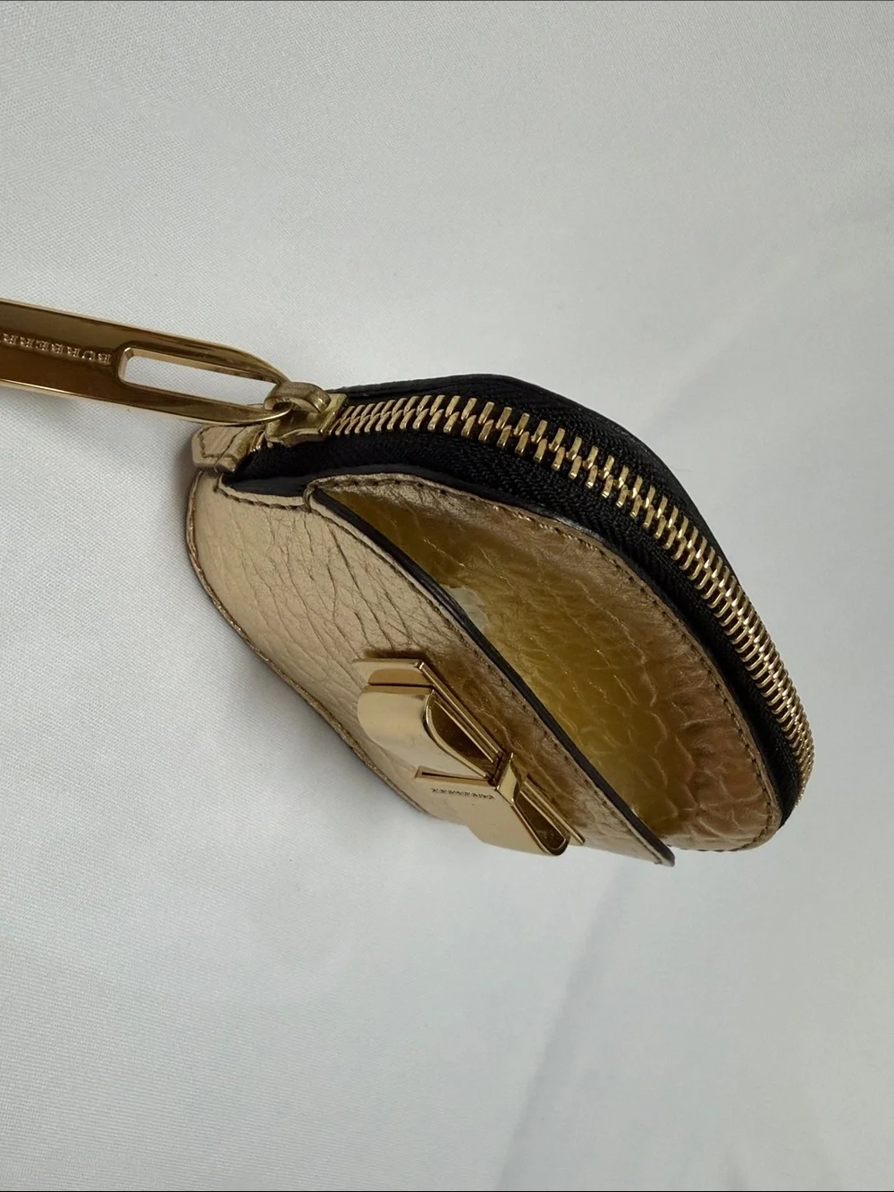 Burberry Metallic Gold Textured Mini Bow-Accent Pouch
